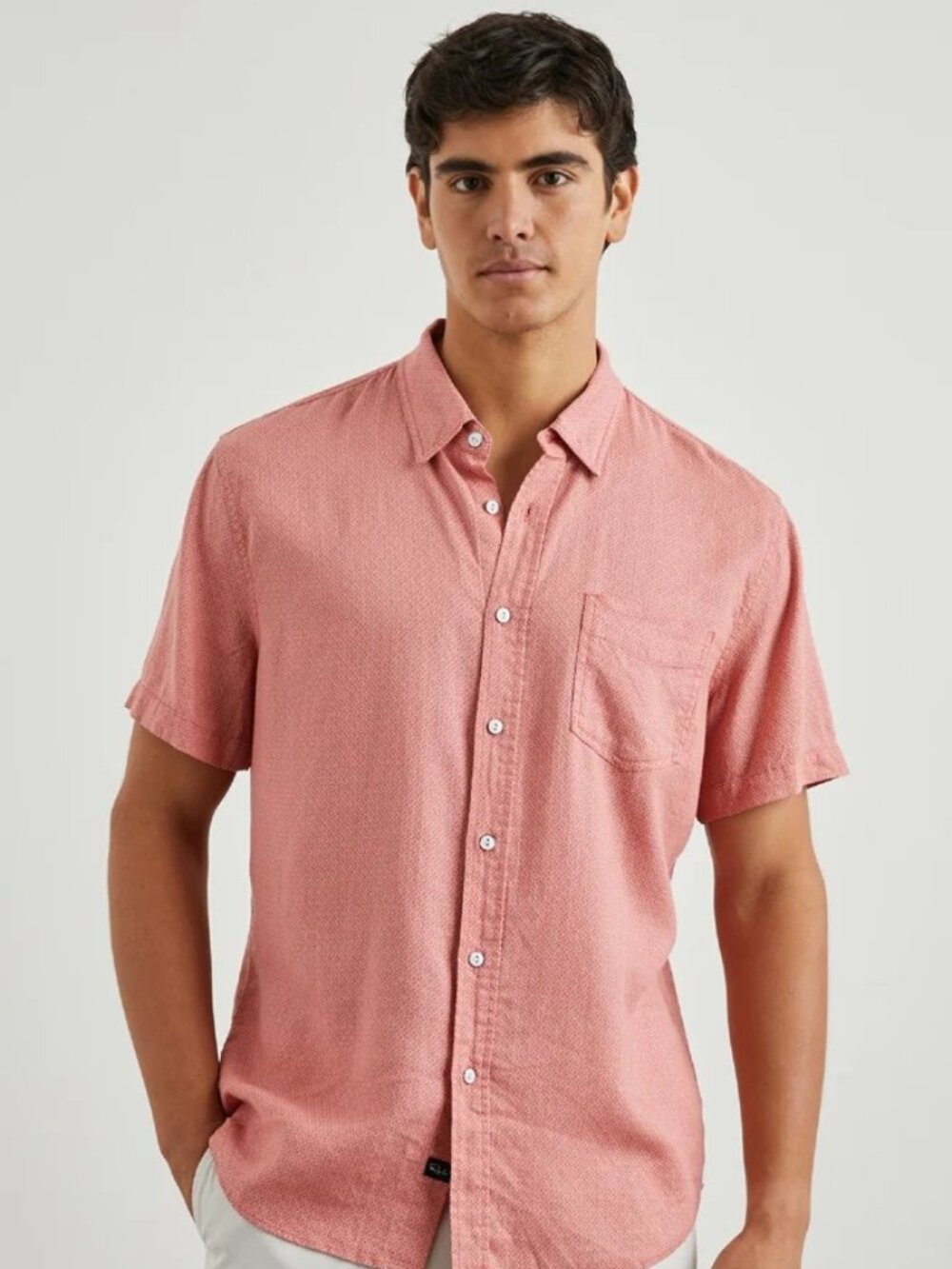 Rails Khaki Red Geo Print Short Sleeve Linen Blend Shirt